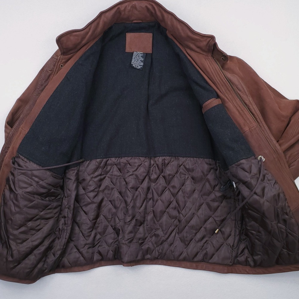 Vintage St Johns Bay Leather Jacket Mens Large Brown Wool Insulated Soft Supple - Picture 4 of 16